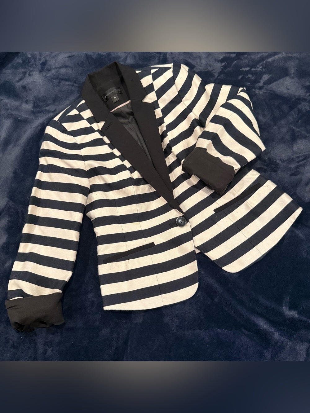 Petite Small Striped Black and White Blazer
